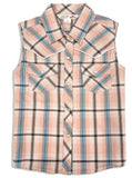 Girl's Ely Cattleman Peach Plaid Sleeveless Shirt - Ely Cattleman