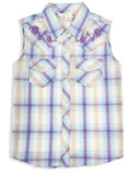 Girl's Ely Cattleman Plaid with Floral Embroidery Sleeveless Shirt - Ely Cattleman