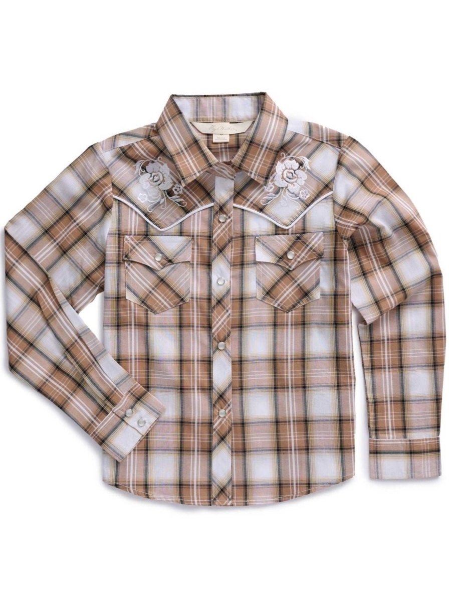 Girl's Ely Cattleman Plaid Western Snap Shirt with Floral Embroidery - Ely Cattleman - Flyclothing LLC