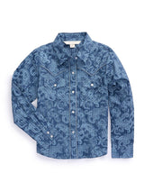 Girl's Ely Cattleman Denim Blue Paisley Print Western Snap Shirt - Ely Cattleman - Flyclothing LLC