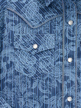 Girl's Ely Cattleman Denim Blue Paisley Print Western Snap Shirt - Ely Cattleman - Flyclothing LLC