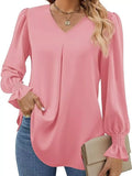 V-Neck Long Sleeve Ruffle Cuff Blouse - Trendsi - Flyclothing LLC