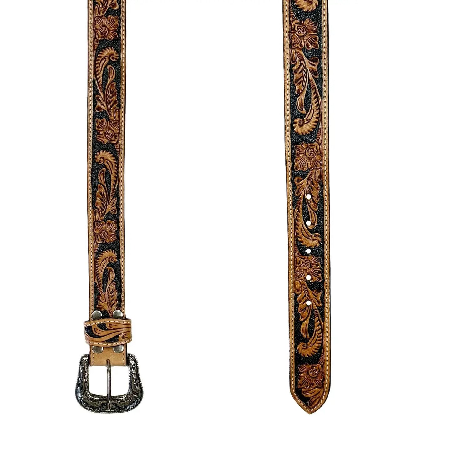 Heavy Duty Brown Tooled Leather Western Belt - Rockmount Ranch Wear - Flyclothing LLC