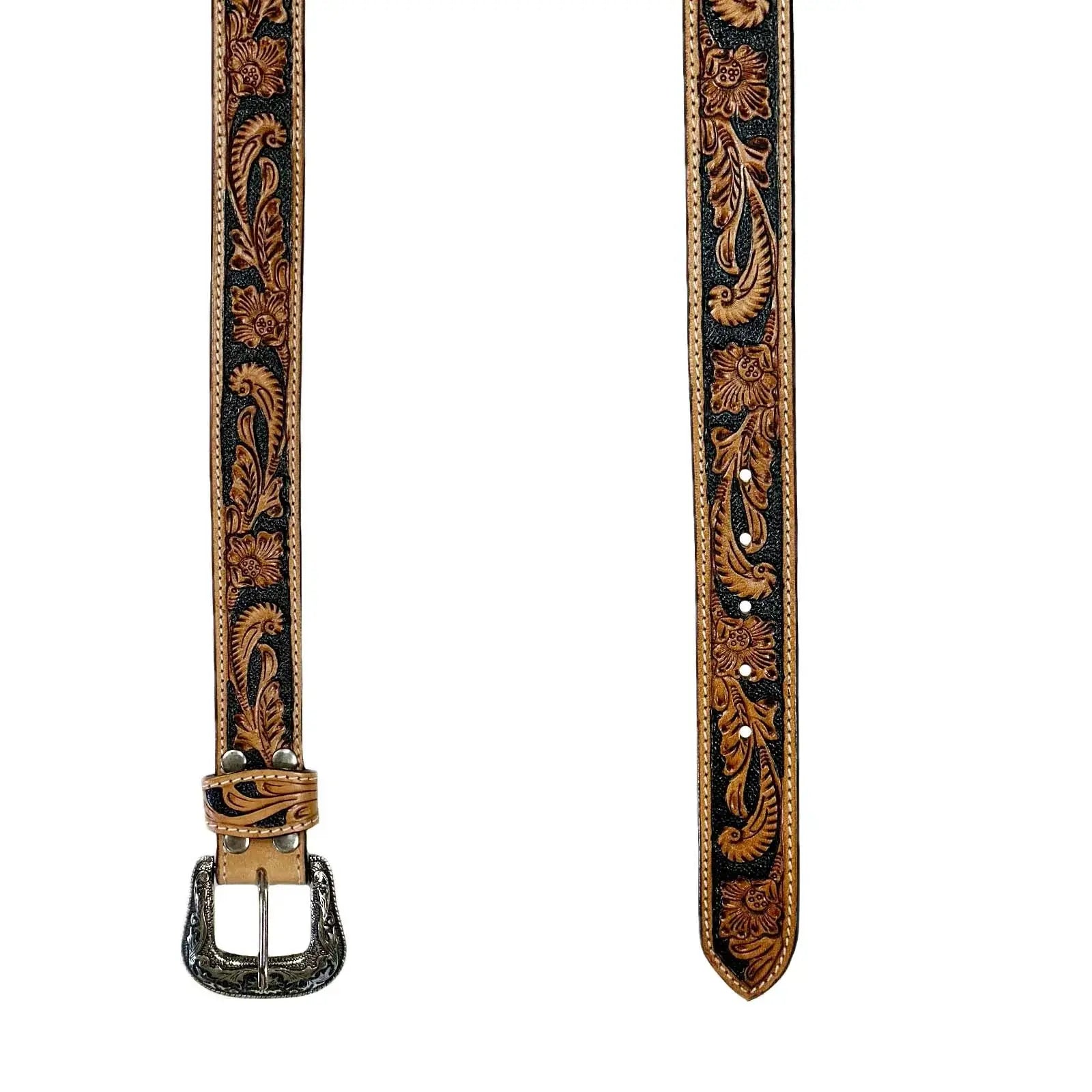 Heavy Duty Brown Tooled Leather Western Belt - Rockmount Ranch Wear - Flyclothing LLC