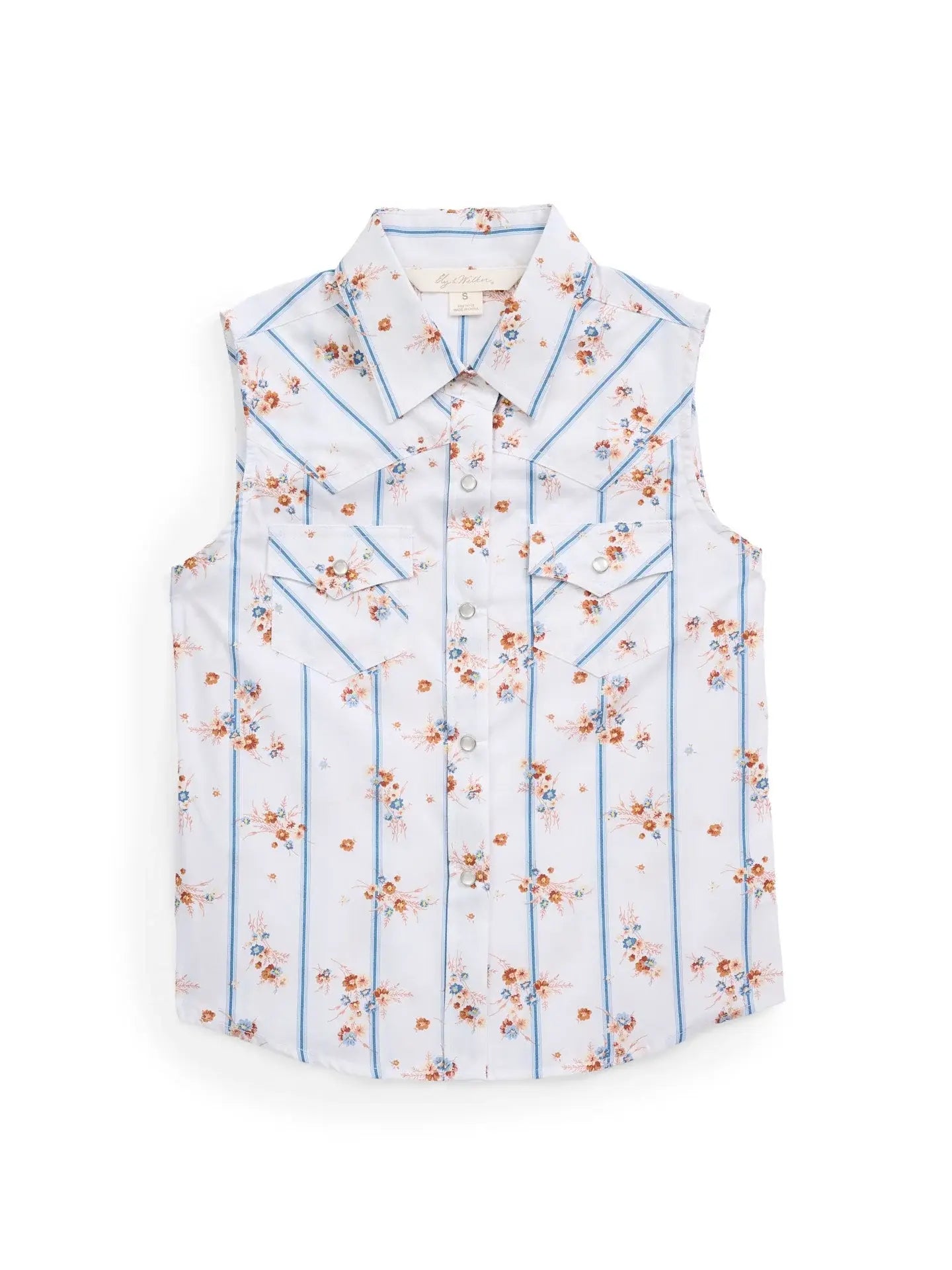 Girl's Ely Wallpaper Floral Stripe Print Sleeveless Shirt - Ely Cattleman - Flyclothing LLC