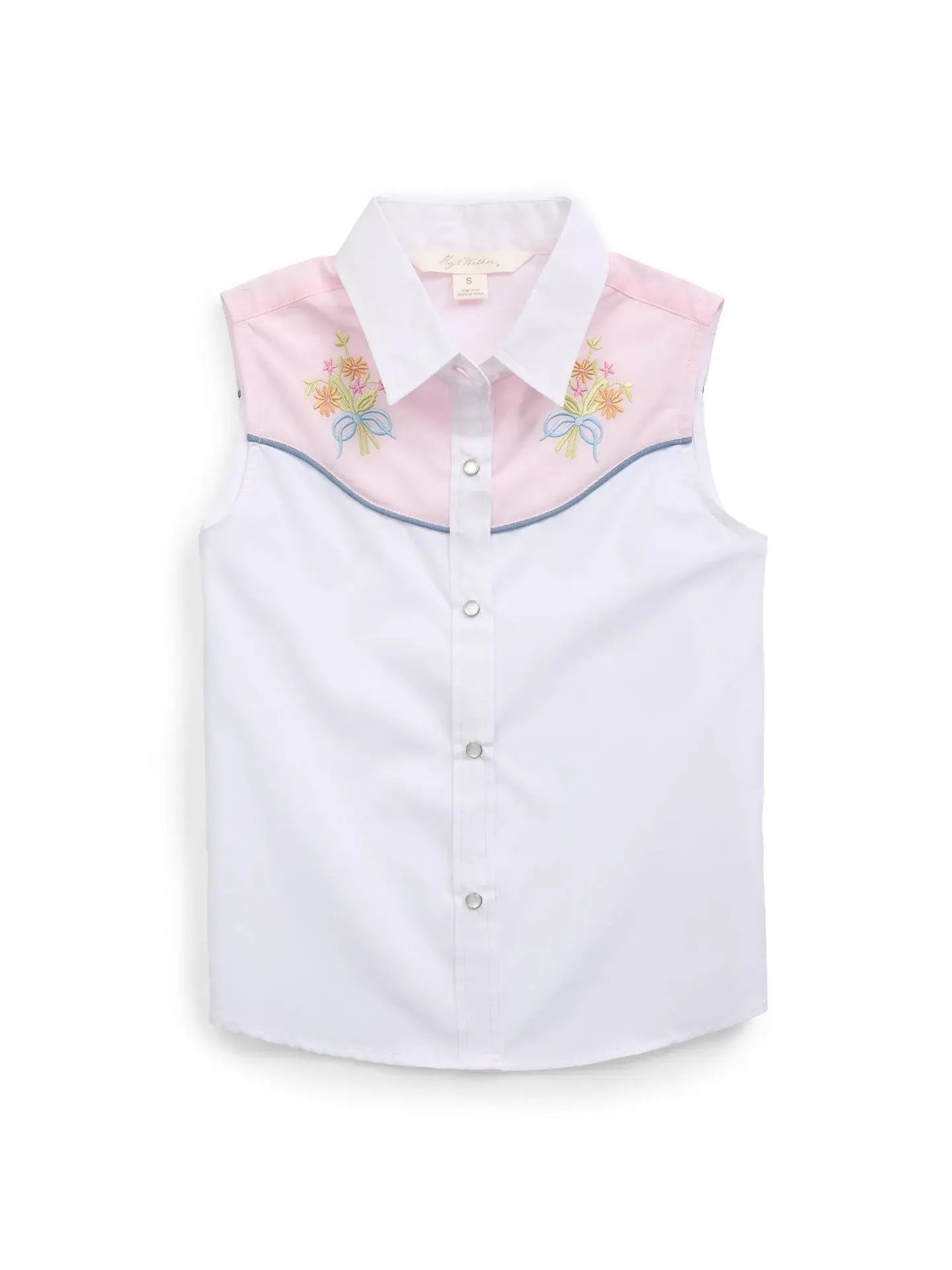Girl's Ely White Solid with Floral Embroidery Sleeveless Shirt - Ely Cattleman - Flyclothing LLC