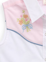 Girl's Ely White Solid with Floral Embroidery Sleeveless Shirt