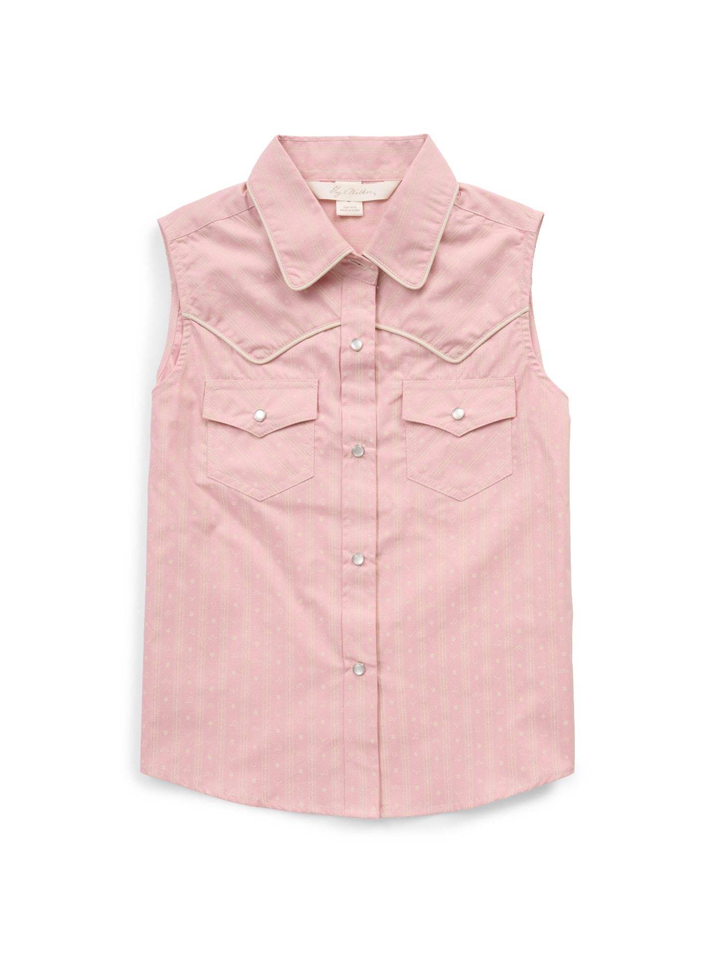 Girl's Ely Walker Dusty Pink Western Motif Print Sleeveless Shirt - Ely Cattleman - Flyclothing LLC