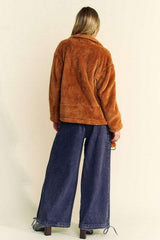 Davi & Dani Fuzzy Zip Up Collared Neck Jacket - Trendsi - Flyclothing LLC
