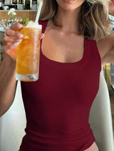 Ribbed Square Neck Tank Top - Trendsi - Flyclothing LLC