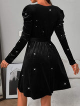 Glitter Round Neck Puff Sleeve Dress - Trendsi - Flyclothing LLC