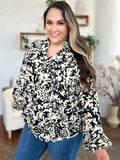Double Take Full Size Printed Ruffle Trim Balloon Sleeve Shirt - Trendsi - Flyclothing LLC