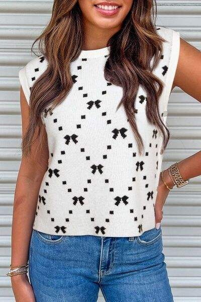 Bow Round Neck Sweater Vest - Trendsi - Flyclothing LLC
