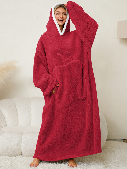 Pocketed Contrast Long Sleeve Hooded Lounge Dress - Trendsi
