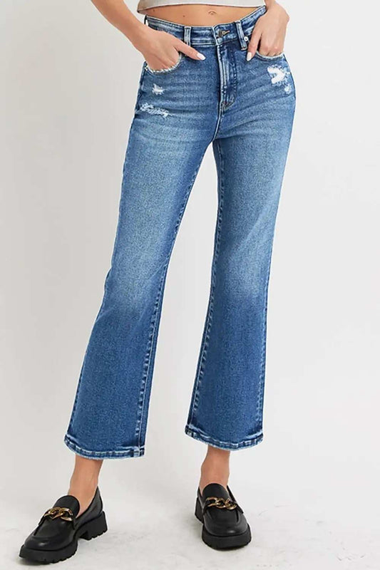 RISEN Full Size Tummy Control High Rise Crop Bootcut Jeans - Trendsi - Flyclothing LLC