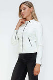 Snobbish Faux Leather Zip Up Drawstring Hooded Jacket - Trendsi - Flyclothing LLC
