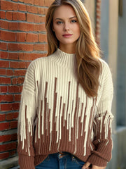 Contrast Mock Neck Long Sleeve Sweater - Trendsi