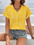 Printed V-Neck Short Sleeve Blouse - Trendsi - Flyclothing LLC