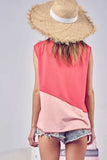 BiBi Color Block Contrast Stitching Buttoned Henley Top - Trendsi - Flyclothing LLC