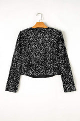 Sequin Open Front Long Sleeve Jacket - Trendsi - Flyclothing LLC