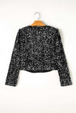 Sequin Open Front Long Sleeve Jacket - Trendsi - Flyclothing LLC
