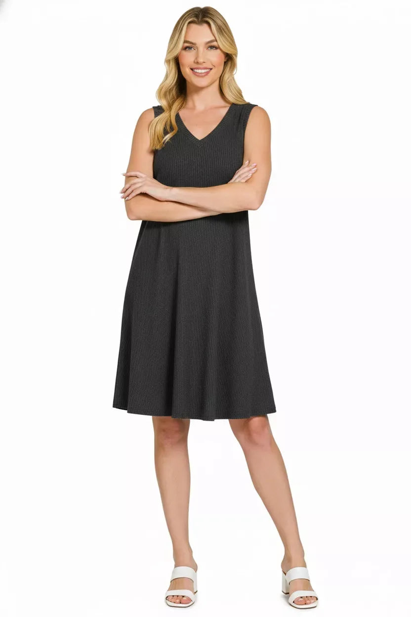 Zenana Raised Rib Sleeveless Mini Dress - Trendsi - Flyclothing LLC