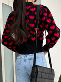 Valentine’s Day Heart V-Neck Cropped Cardigan - Trendsi
