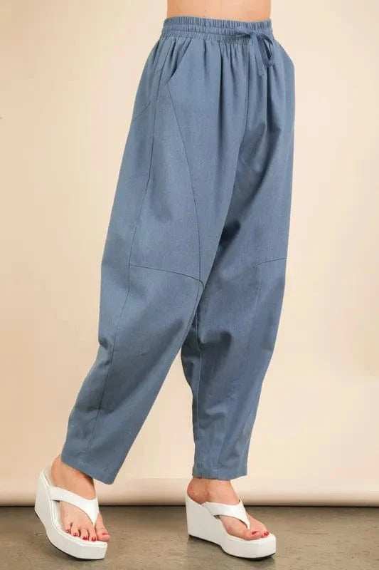 VERY J Solid Barrel Comfy Woven Pants - Trendsi - Flyclothing LLC