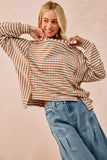 BiBi Open Seam Detail Textured Stripe Knit Top - Trendsi - Flyclothing LLC