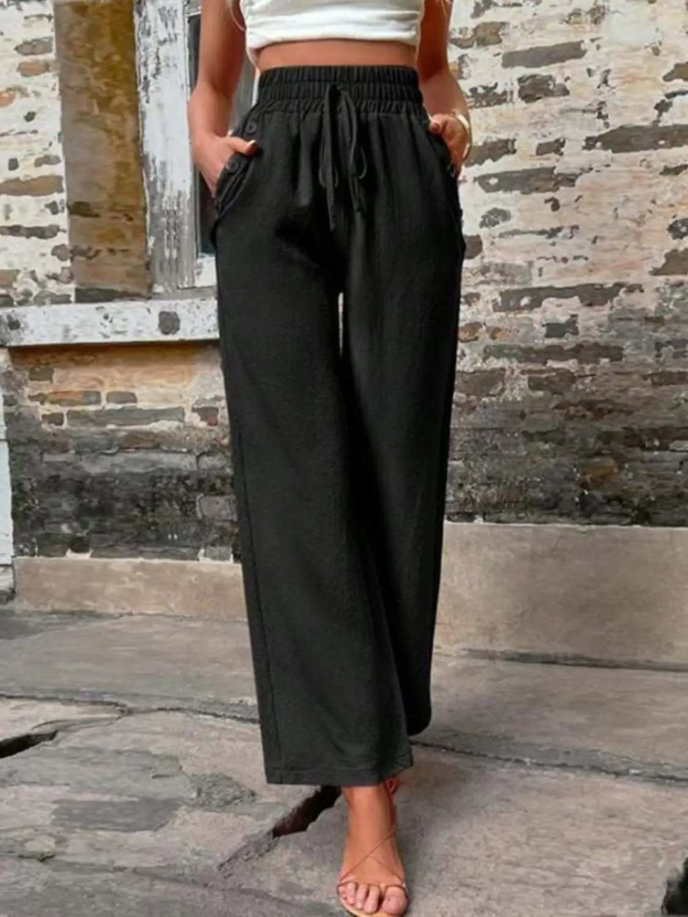 Tied High Waist Wide Leg Pants with Pockets - Trendsi - Flyclothing LLC