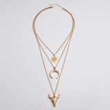 Alloy Three-Layered Bull Head Pendant Necklace - Trendsi - Flyclothing LLC