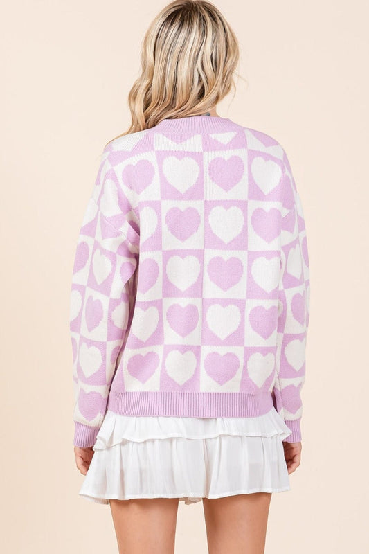 Mittoshop Checkered Heart Button Down Cardigan - Trendsi