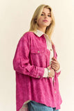 Davi & Dani Curved Hem Diamond Quilted Button Up Denim Shacket - Trendsi