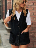 Full Size V-Neck Button Up Denim Vest - Trendsi - Flyclothing LLC