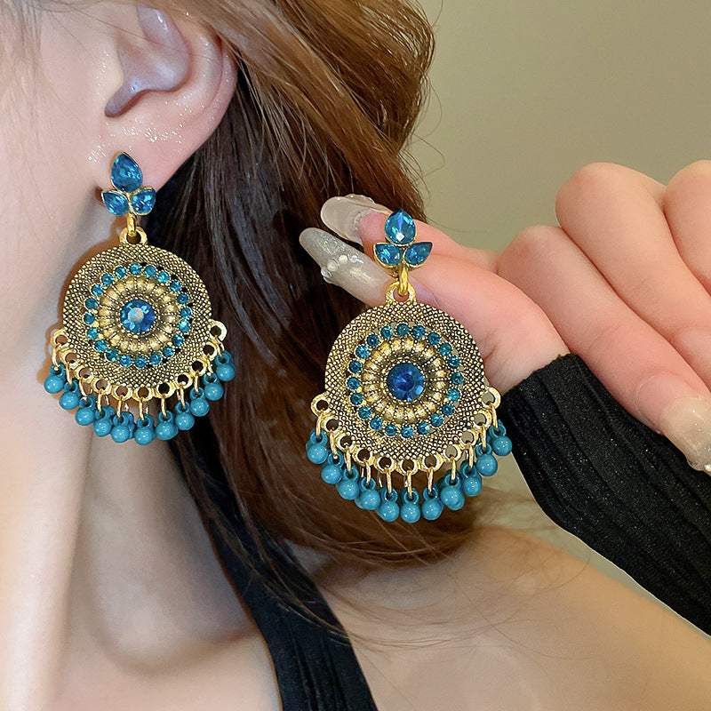 Rhinestone Alloy Bead Dangle Earrings - Trendsi - Flyclothing LLC