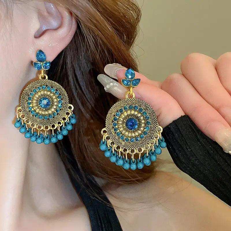 Rhinestone Alloy Bead Dangle Earrings - Trendsi - Flyclothing LLC
