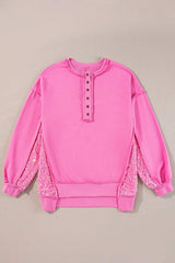 Sequin Half Button Long Sleeve Sweatshirt - Trendsi - Flyclothing LLC