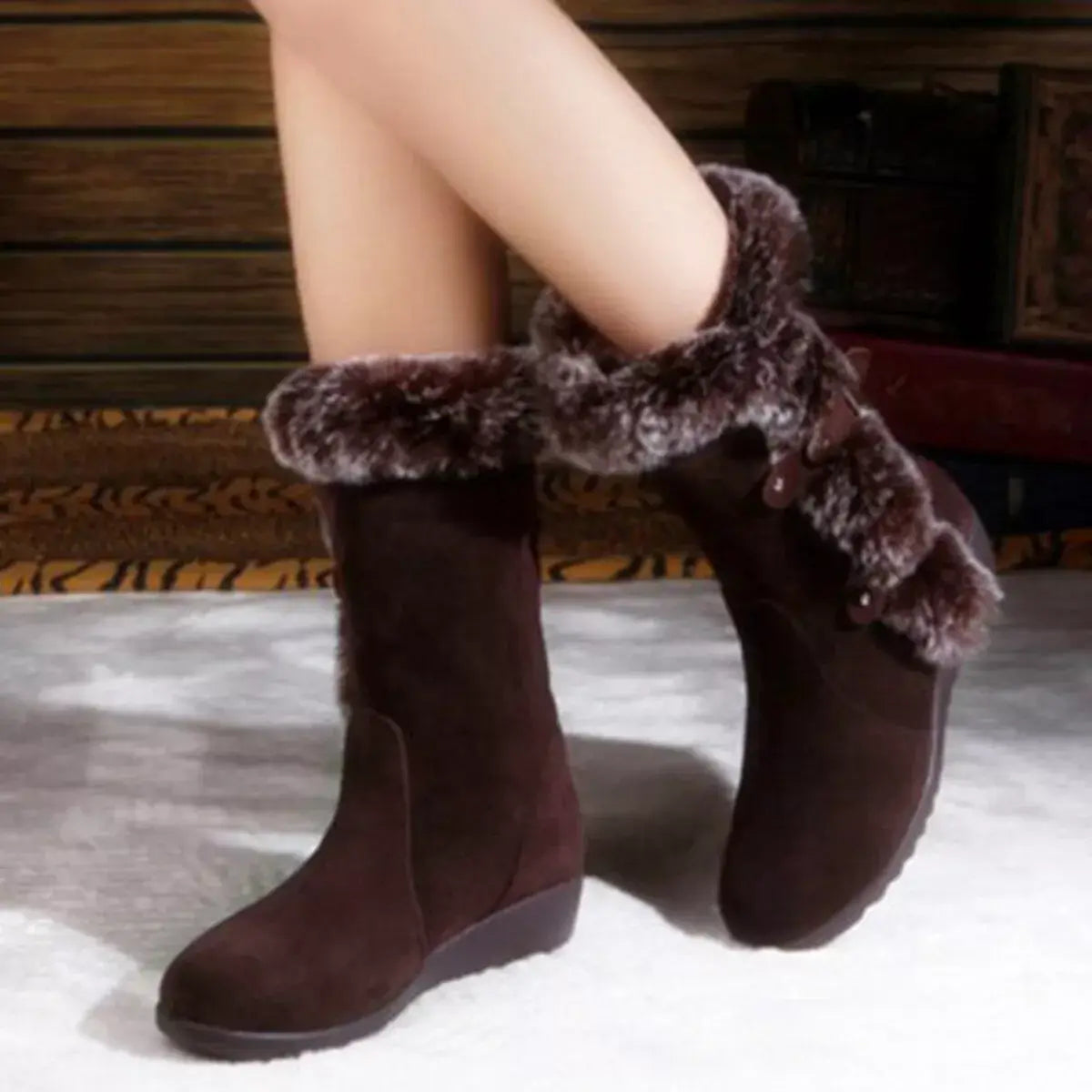 Fur Trim Round Toe Boots - Trendsi - Flyclothing LLC