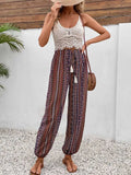Tassel Printed High Waist Pants - Trendsi - Flyclothing LLC