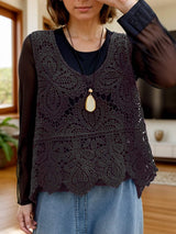 Cutout Scoop Neck Sleeveless Knit Cover Up - Trendsi - Flyclothing LLC