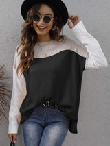 Color Block Round Neck Dropped Shoulder Sweater - Trendsi - Flyclothing LLC