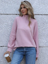 Full Size Ribbed Quarter Zip Long Sleeve Sweatshirt - Trendsi - Flyclothing LLC