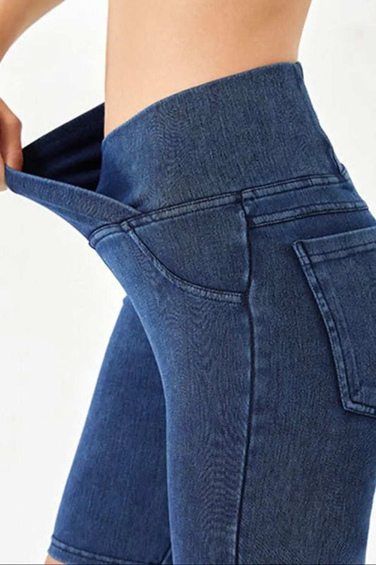 Basic Bae Asymmetrical Waist Denim Shorts with Pockets - Trendsi - Flyclothing LLC