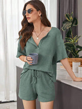 Full Size Waffle-Knit Dropped Shoulder Top and Shorts Set - Trendsi - Flyclothing LLC
