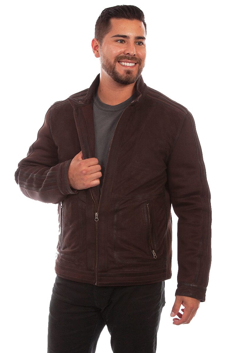 farthest point chocolate 100% leather 30% lycra zip front jacket