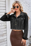 Raw Hem Denim Jacket with Pockets - Trendsi
