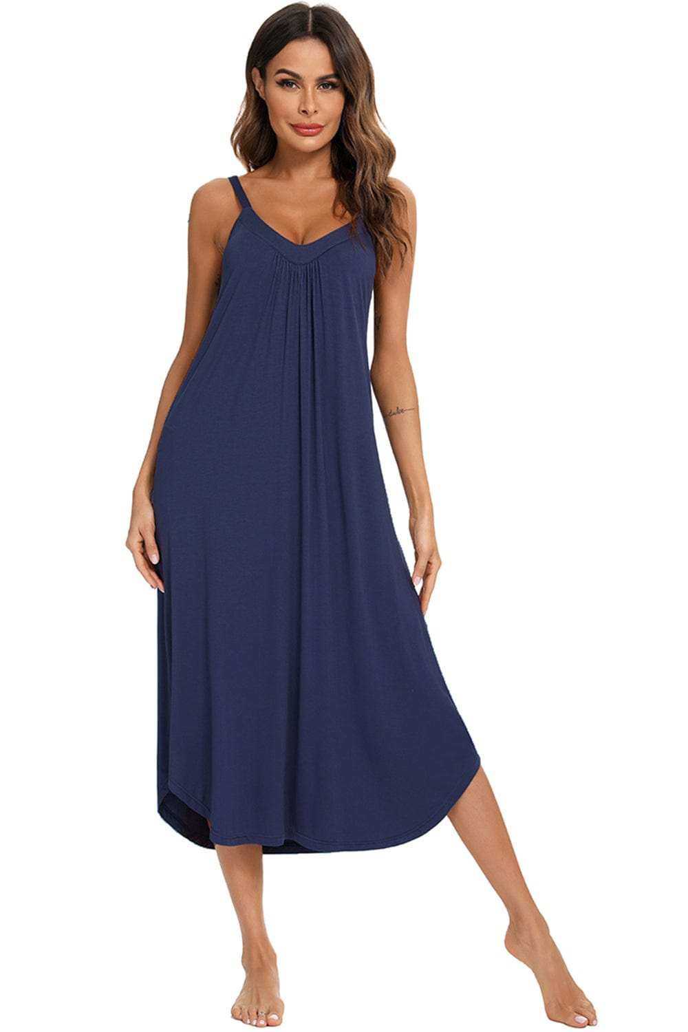 V-Neck Midi Lounge Dress - Trendsi - Flyclothing LLC