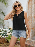 Eyelet Cutout Round Neck Tank - Trendsi - Flyclothing LLC