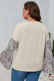 Plus Size Leopard Round Neck Long Sleeve Top - Trendsi - Flyclothing LLC