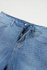 Rhinestone High Waist Denim Shorts - Trendsi - Flyclothing LLC